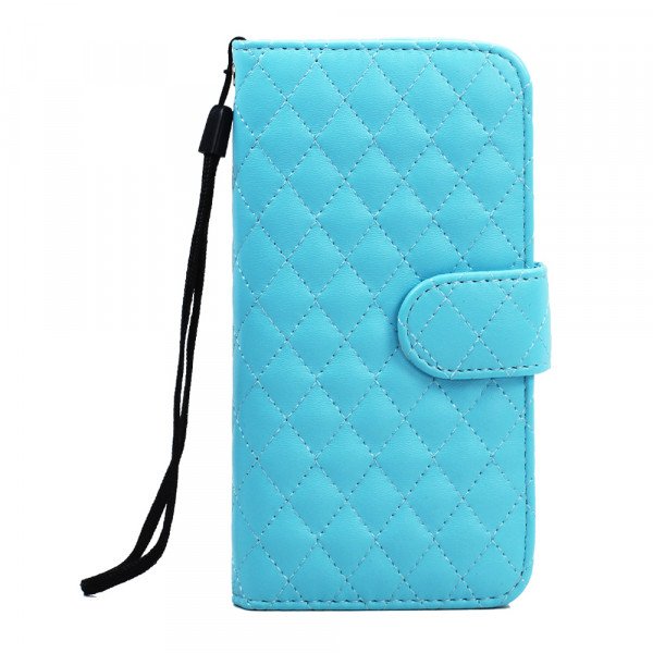 Wholesale iPhone 6 4.7 Quilted Flip PU Leather Wallet Case with Strap (Blue)